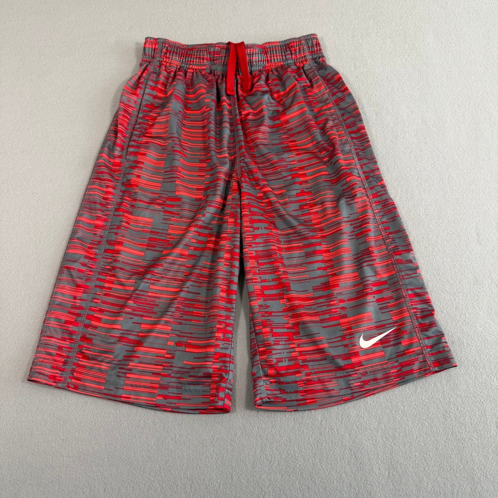 Nike Boys Dri-FIT Red Grey Glitch Graphic Athletic Shorts Large 724391-657